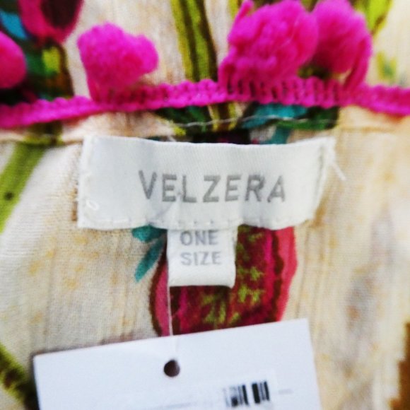 NEW Floral Kimono Rayon Tie Waist Pink Pom Pom Trim Velzera Flexible Sizing - Picture 7 of 9